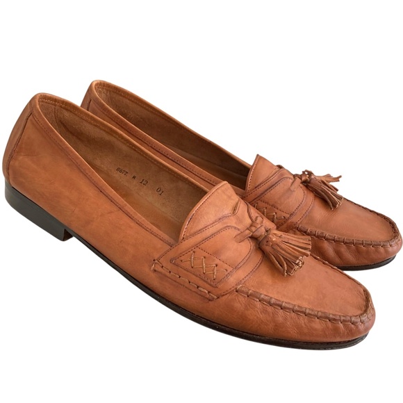 COLE HAAN Leather Tassel Loafers Made in Italy Brown - Picture 1 of 10